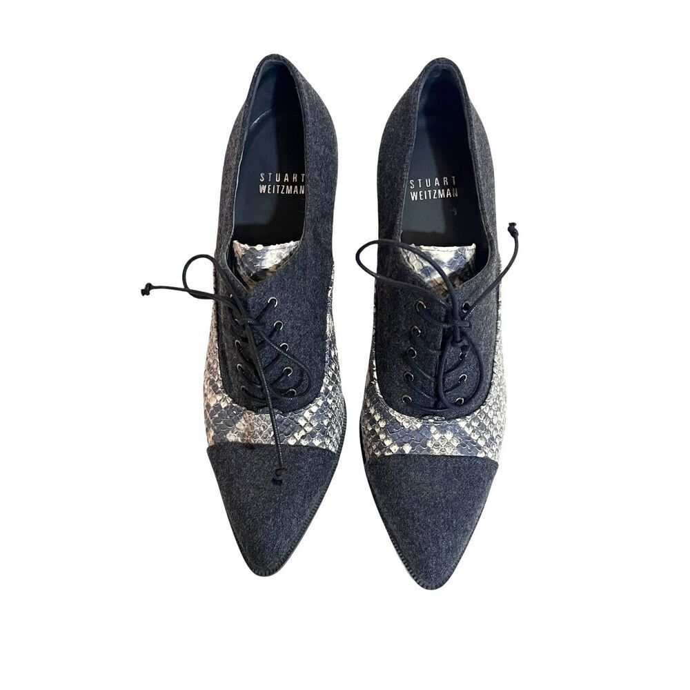 Stuart Weitzman Womens Leather and Flannel Lace Up Oxford Pumps Size 7 - Picture 2 of 10